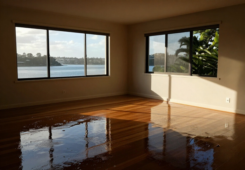 Flooded living room in Eastgardens before restoration